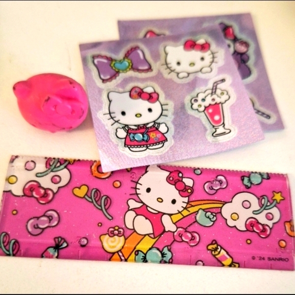 Hello Kitty Small Ruler, Stickers, and Eraser Lot - Picture 1 of 1
